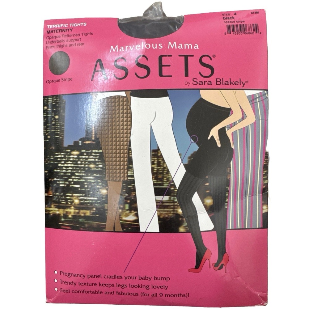 NWT Marvelous Mama Assets Maternity Terrific Tights Opaque Stripe Sz 4 Black